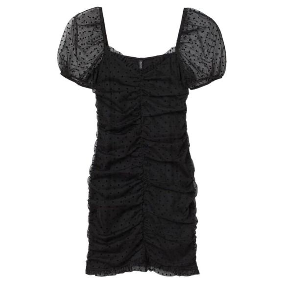 Divided H & M Ruched Gathered Polka Dot Mesh Party Cocktail Dress Black M - Picture 1 of 12